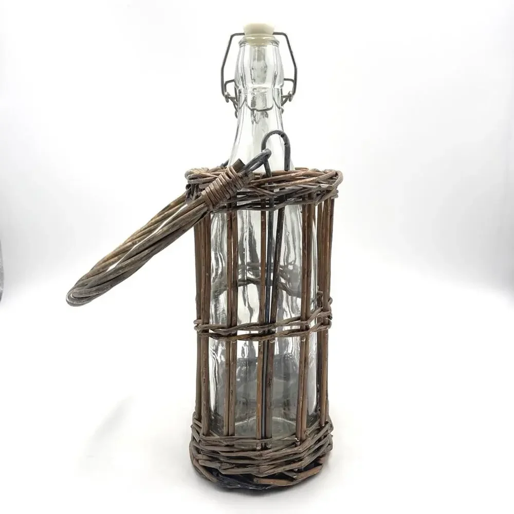 BOHO VINTAGE Two Swing Top Bottles in Wicker Carrier